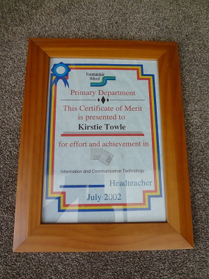 Kirstie Anne Towle, school certificate 2002